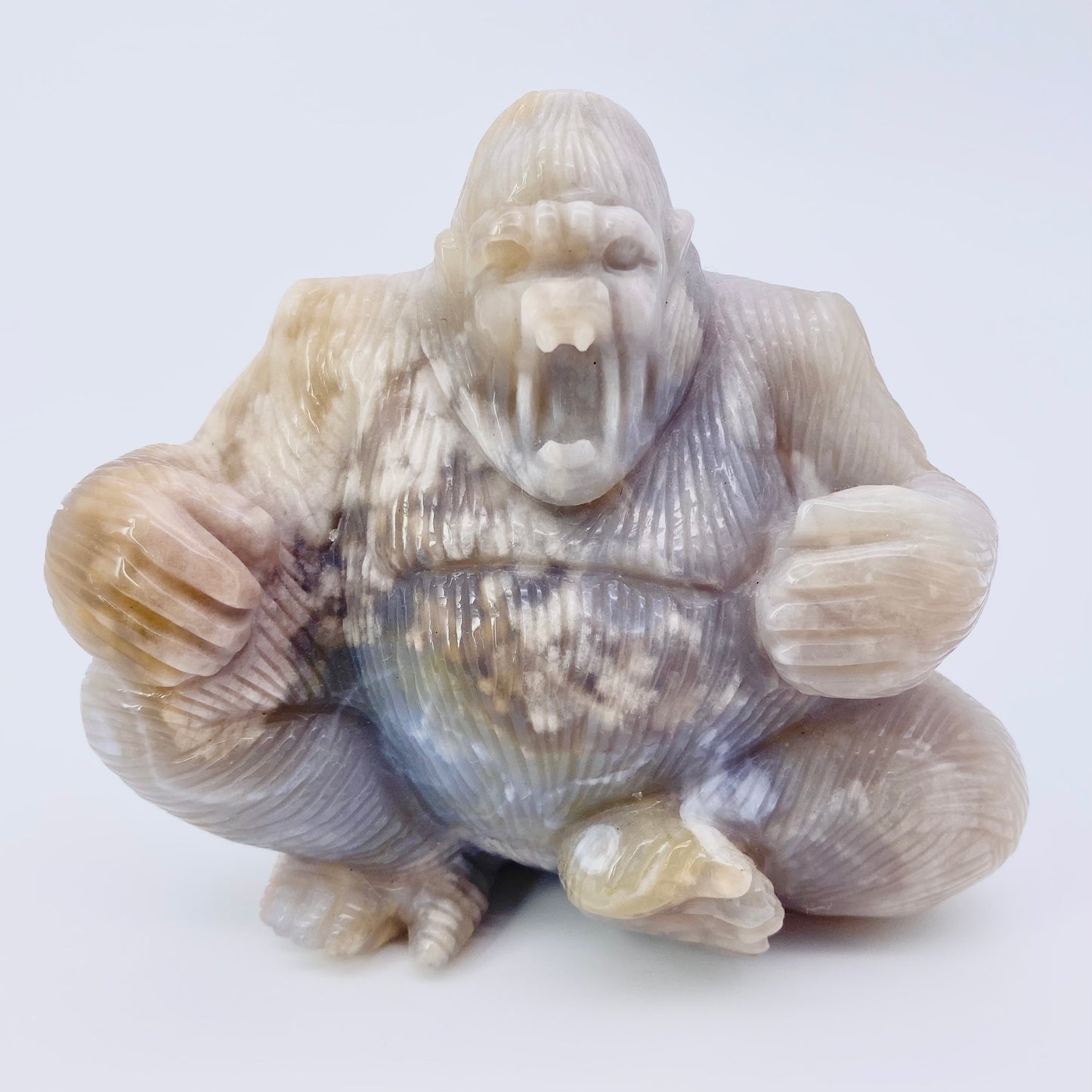 XL Flower Agate Gorilla Carving