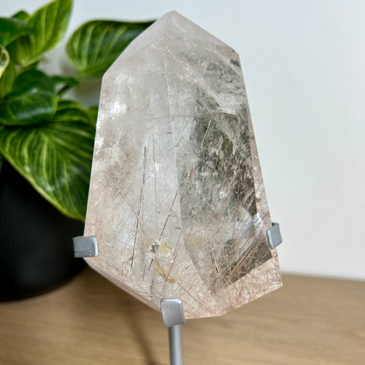 Rutile Clear Quartz Point on Stand