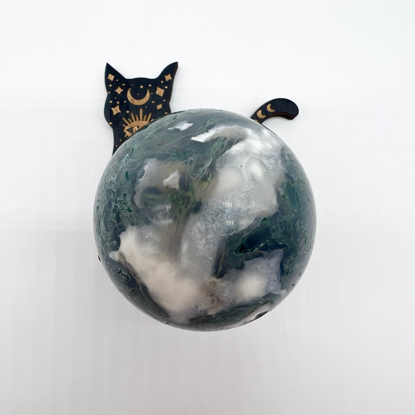 Wooden Star Kitty Sphere Stand (Black)