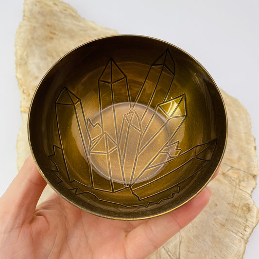 Brass 4” Crystal Carved Bowl